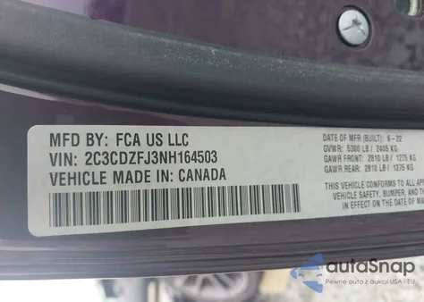 2022 Dodge Challenger R/T Scat Pack z USA, uszkodzony, nr VIN 2C3CDZFJ3NH164503